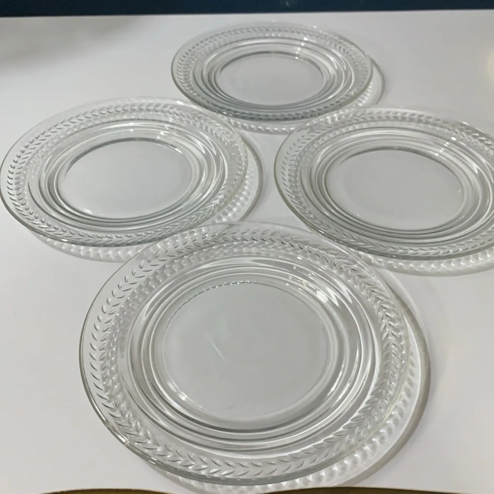 Set of 4 Clear Glass 1970s Vintage Small Plates for Appetizers Bread & Butter